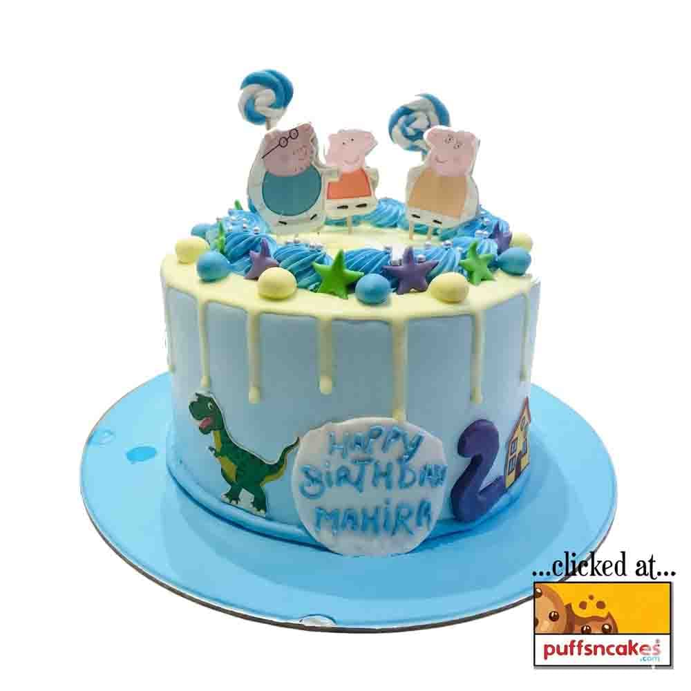 (1006) Peppa Pig Dino Theme Cream Cake