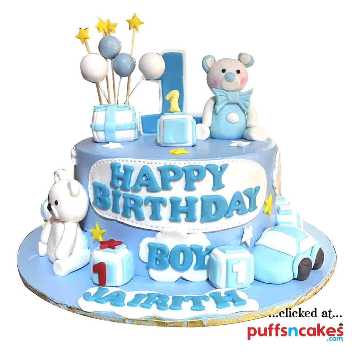 (2042) Baby Boy Girl First Birthday Teddy Theme Semi Fondant Cake